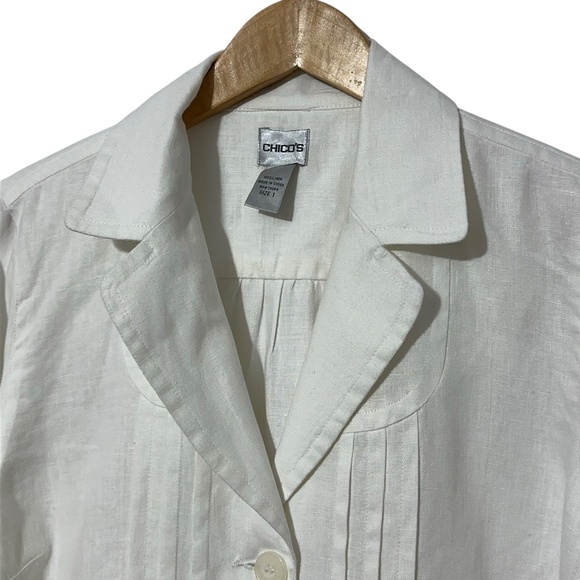 Chicos Linen Jacket Womens Size 1 (S) Pintuck Front - Picture 6 of 6